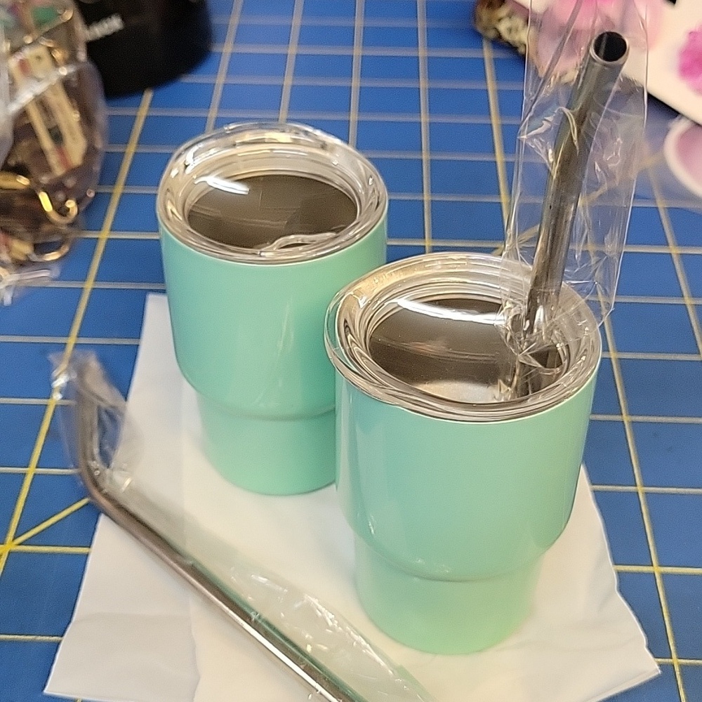 Light Blue Stainless Steel 3oz Tumblers with Metal Straws New